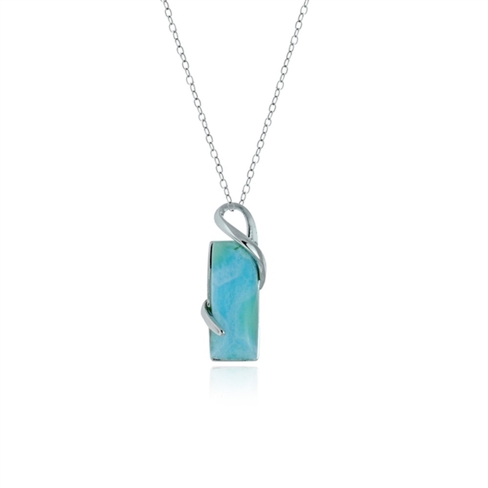 925 Sterling Silver Rectangular Larimar Swirl Pendant 3.5 gm